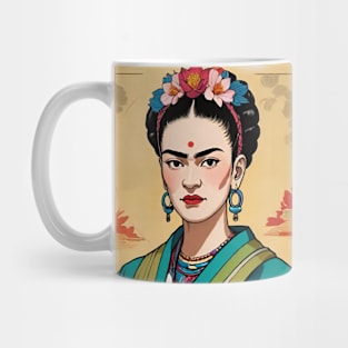 Frida's Eastern Whimsy: Inspired Portrait Mug